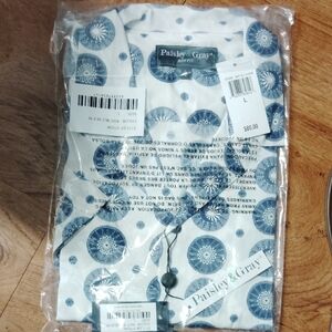 Paisley & Gray White Sleep Top with Navy Medallion Pattern